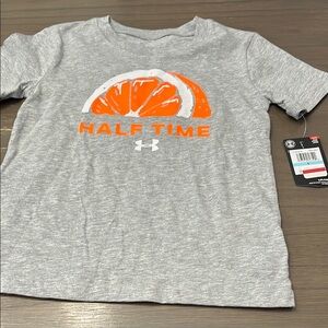NWT! Under Armour Gray and Orange Short Sleeve Tee with Retro Basketball Design